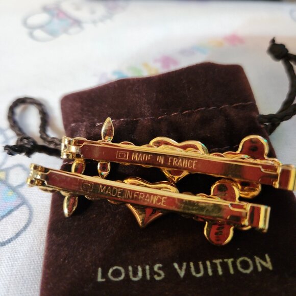 Rare Authentic LOUIS VUITTON Sweet Monogram Hair Clips Pair of Barrettes Mint - Picture 5 of 8